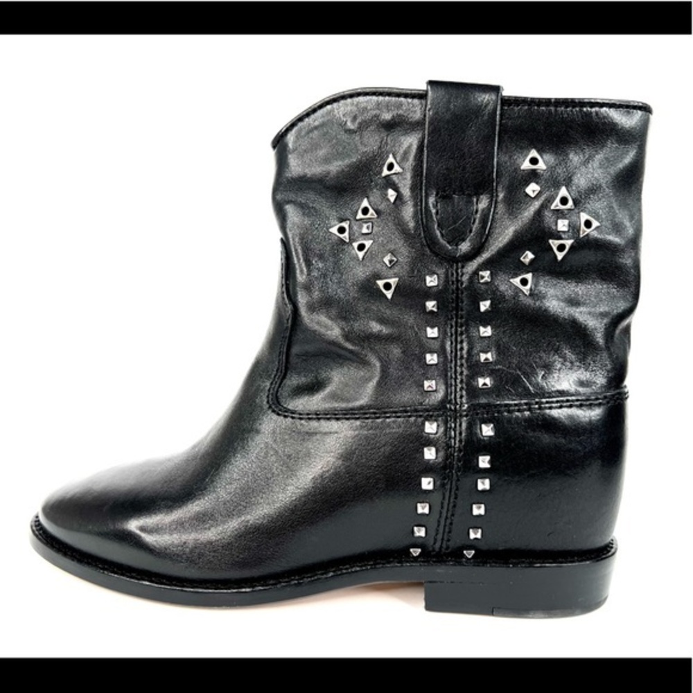 ISABEL MARANT CLUSTER CRISI STUDDED BLACK LEATHER WEDGE ANKLE BOOTS SIZE EU 35